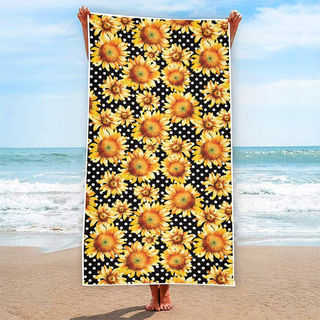 Watercolor Polka Dot Sunflower Print Beach Towel