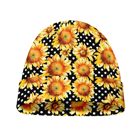 Watercolor Polka Dot Sunflower Print Beanie