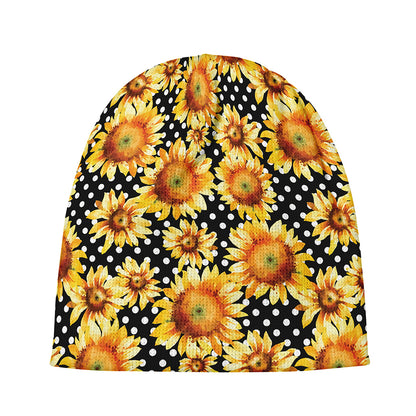 Watercolor Polka Dot Sunflower Print Beanie
