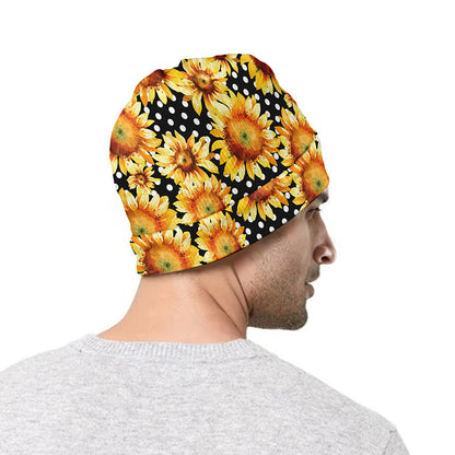 Watercolor Polka Dot Sunflower Print Beanie