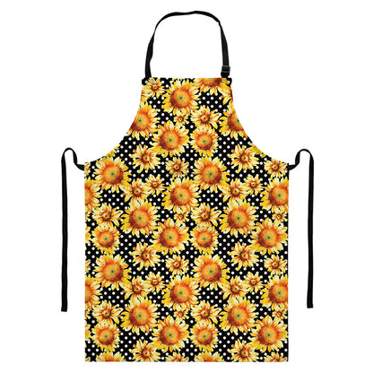 Watercolor Polka Dot Sunflower Print Bib Apron With Pocket