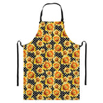 Watercolor Polka Dot Sunflower Print Bib Apron With Pocket