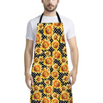 Watercolor Polka Dot Sunflower Print Bib Apron With Pocket