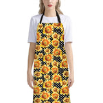 Watercolor Polka Dot Sunflower Print Bib Apron With Pocket
