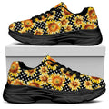 Watercolor Polka Dot Sunflower Print Black Chunky Shoes