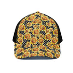 Watercolor Polka Dot Sunflower Print Black Mesh Trucker Cap