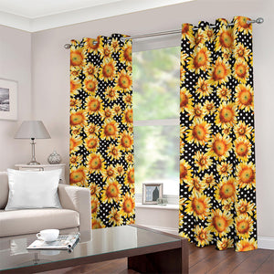 Watercolor Polka Dot Sunflower Print Blackout Grommet Curtains