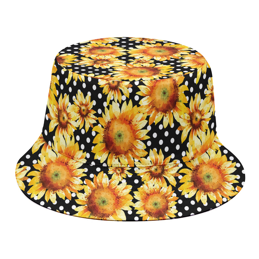 Watercolor Polka Dot Sunflower Print Bucket Hat