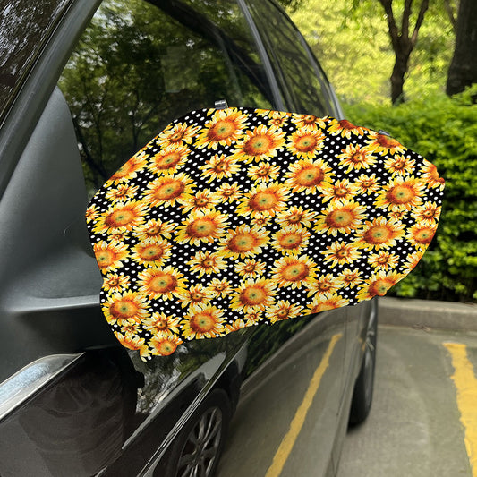 Watercolor Polka Dot Sunflower Print Car Side Mirror Covers