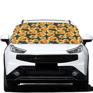 Watercolor Polka Dot Sunflower Print Car Windshield Snow Cover