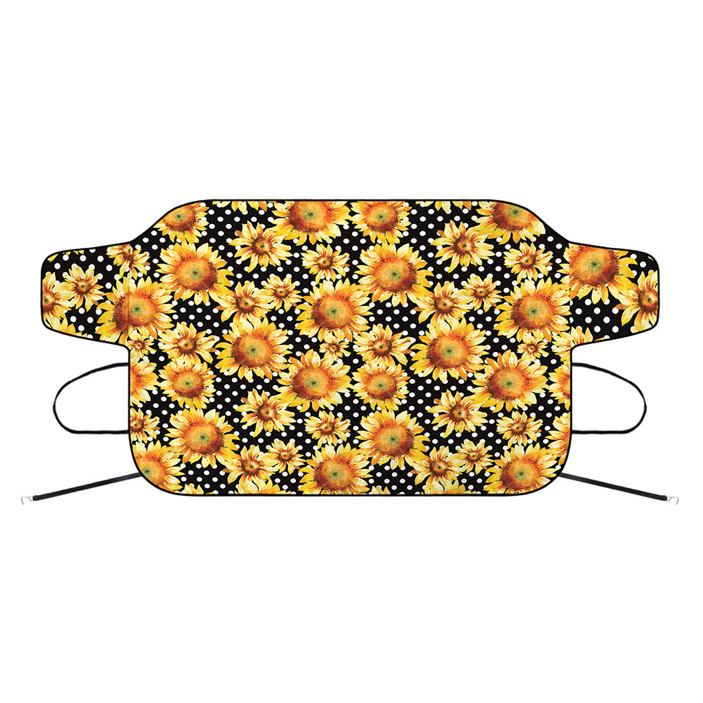 Watercolor Polka Dot Sunflower Print Car Windshield Snow Cover