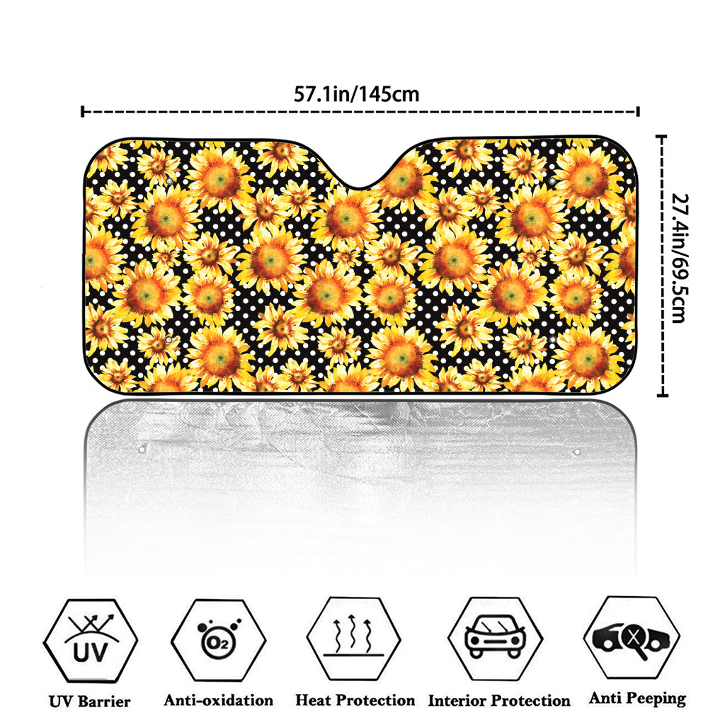 Watercolor Polka Dot Sunflower Print Car Windshield Sun Shade