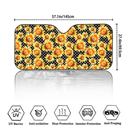 Watercolor Polka Dot Sunflower Print Car Windshield Sun Shade