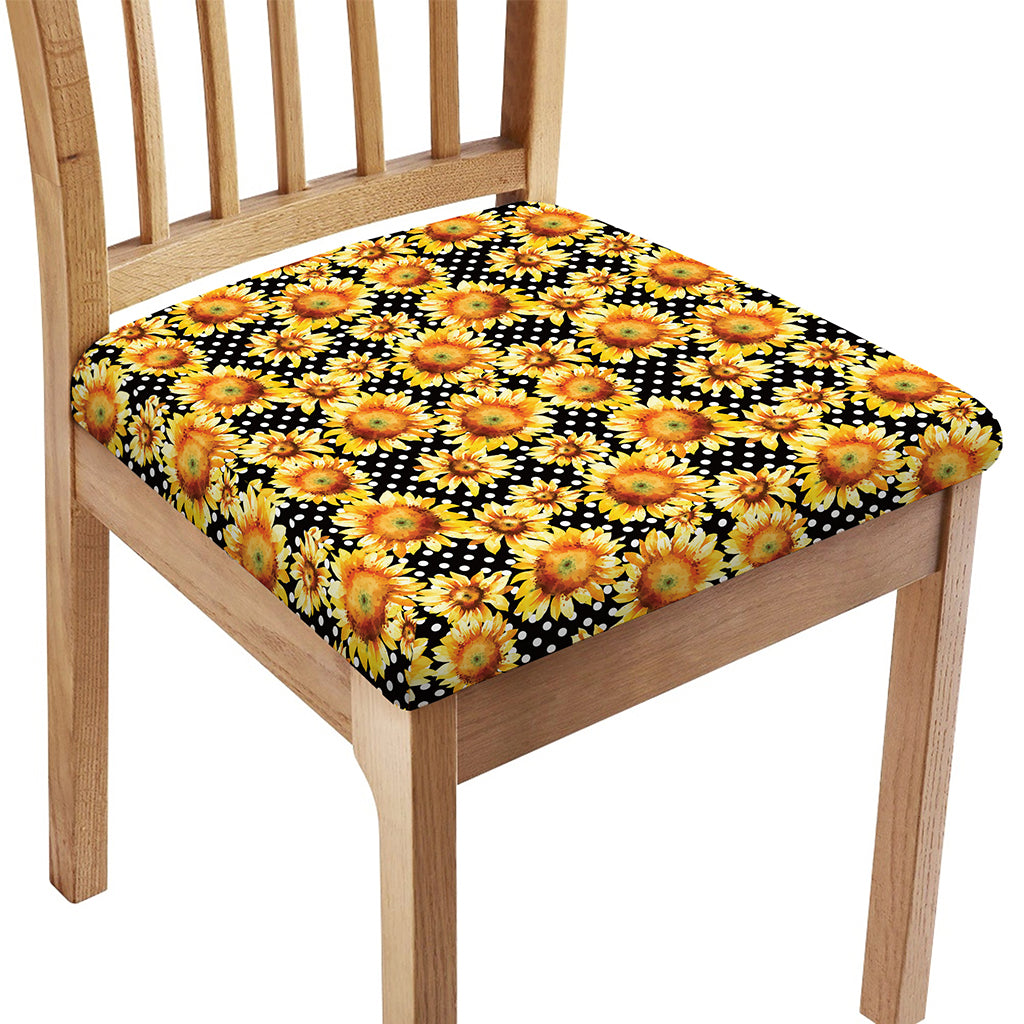Watercolor Polka Dot Sunflower Print Chair Cushion Cover