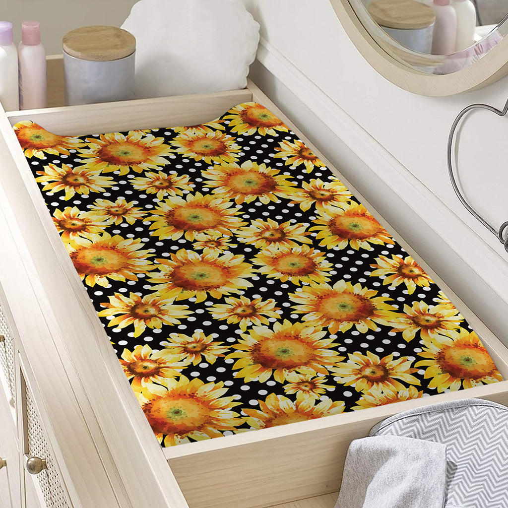 Watercolor Polka Dot Sunflower Print Changing Pad Cover