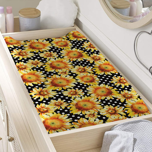 Watercolor Polka Dot Sunflower Print Changing Pad Cover