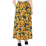 Watercolor Polka Dot Sunflower Print Chiffon Maxi Skirt