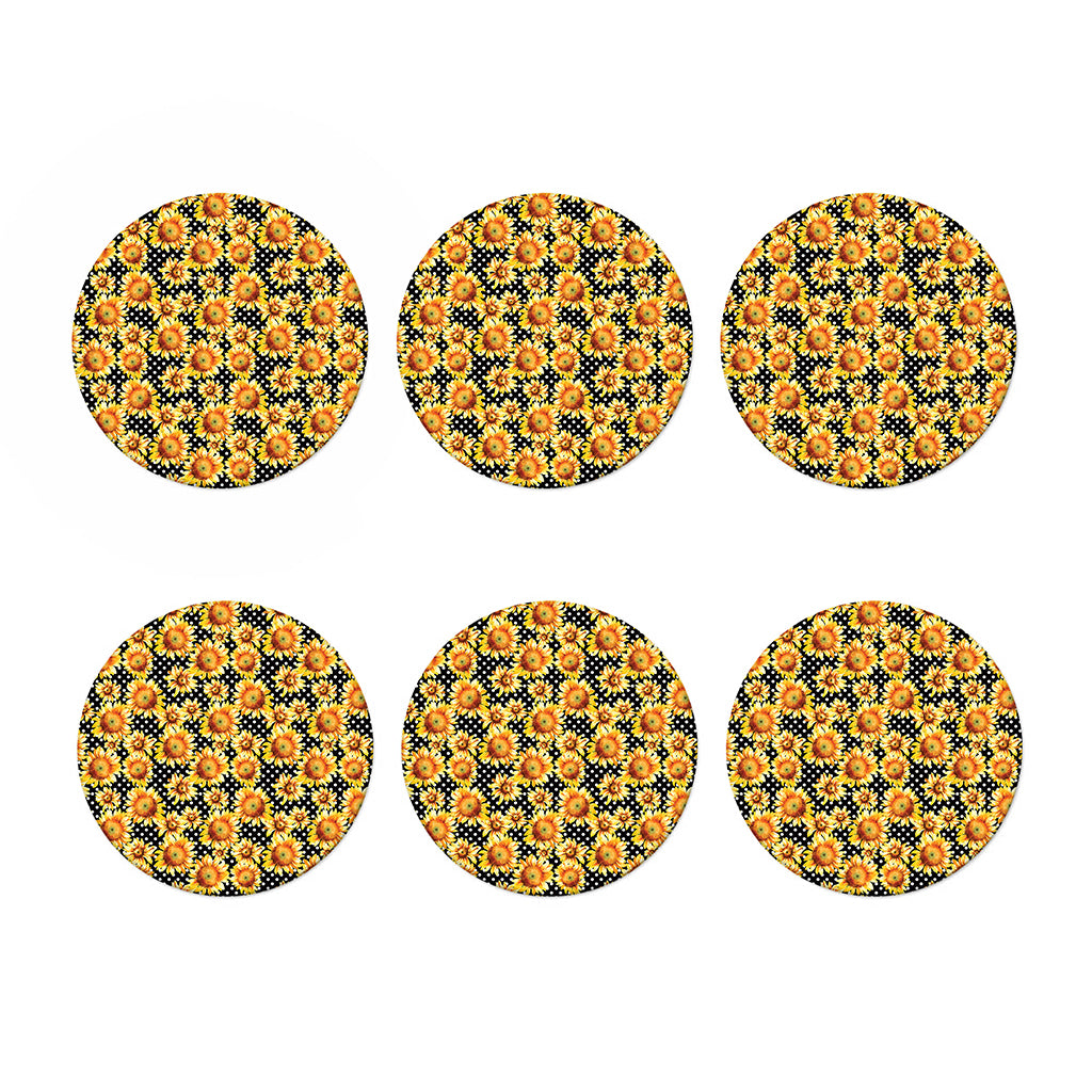 Watercolor Polka Dot Sunflower Print Coaster Set