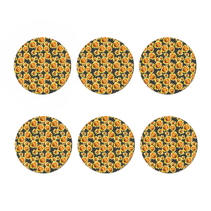 Watercolor Polka Dot Sunflower Print Coaster Set