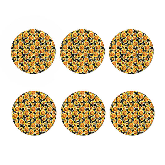 Watercolor Polka Dot Sunflower Print Coaster Set