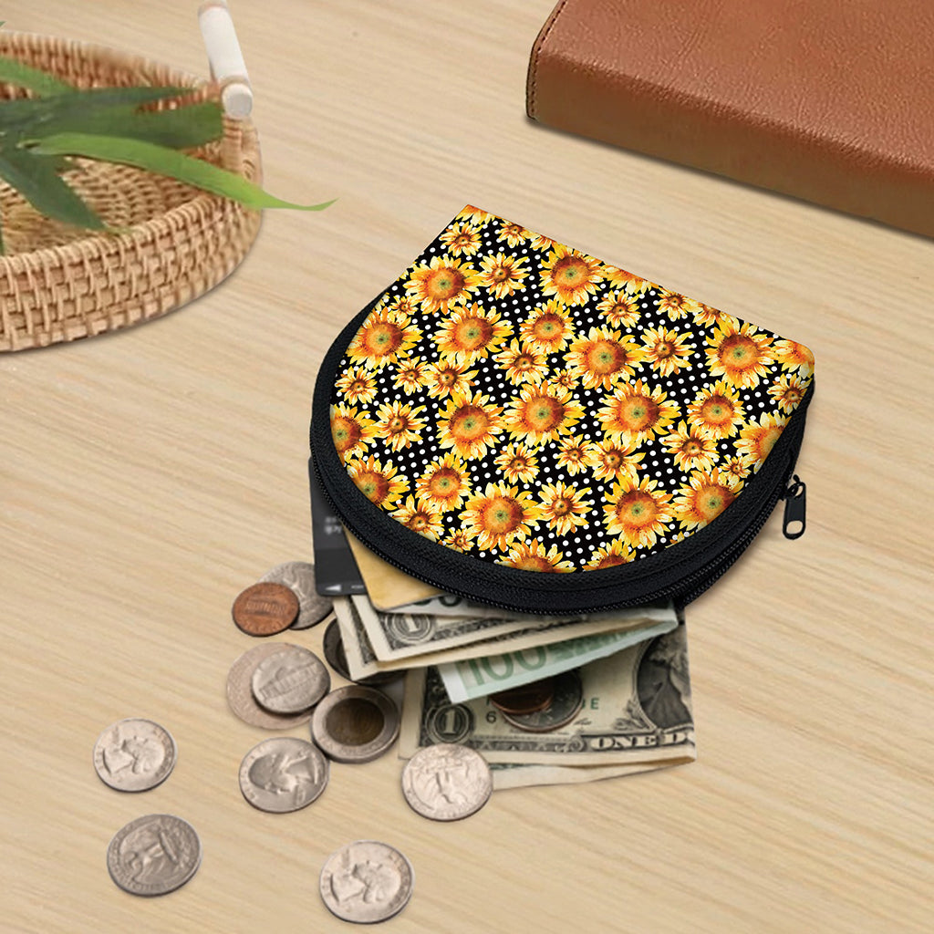 Watercolor Polka Dot Sunflower Print Coin Purse