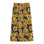 Watercolor Polka Dot Sunflower Print Cotton Front Slit Maxi Skirt