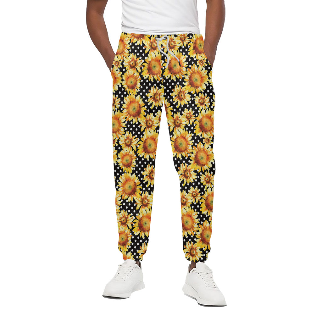Watercolor Polka Dot Sunflower Print Cotton Pants