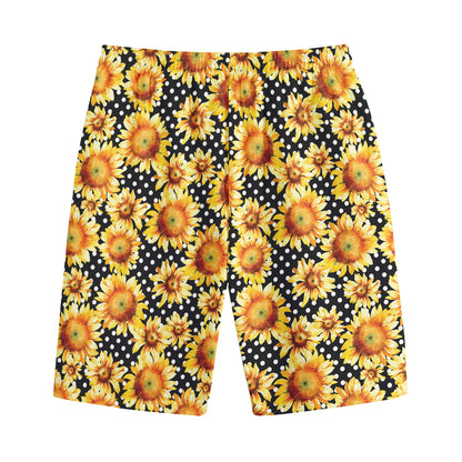 Watercolor Polka Dot Sunflower Print Cotton Shorts