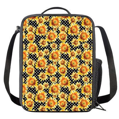 Watercolor Polka Dot Sunflower Print Crossbody Lunch Bag