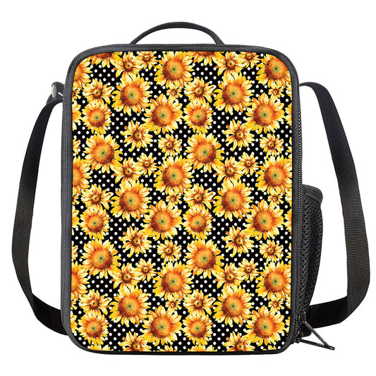 Watercolor Polka Dot Sunflower Print Crossbody Lunch Bag