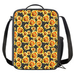Watercolor Polka Dot Sunflower Print Crossbody Lunch Bag