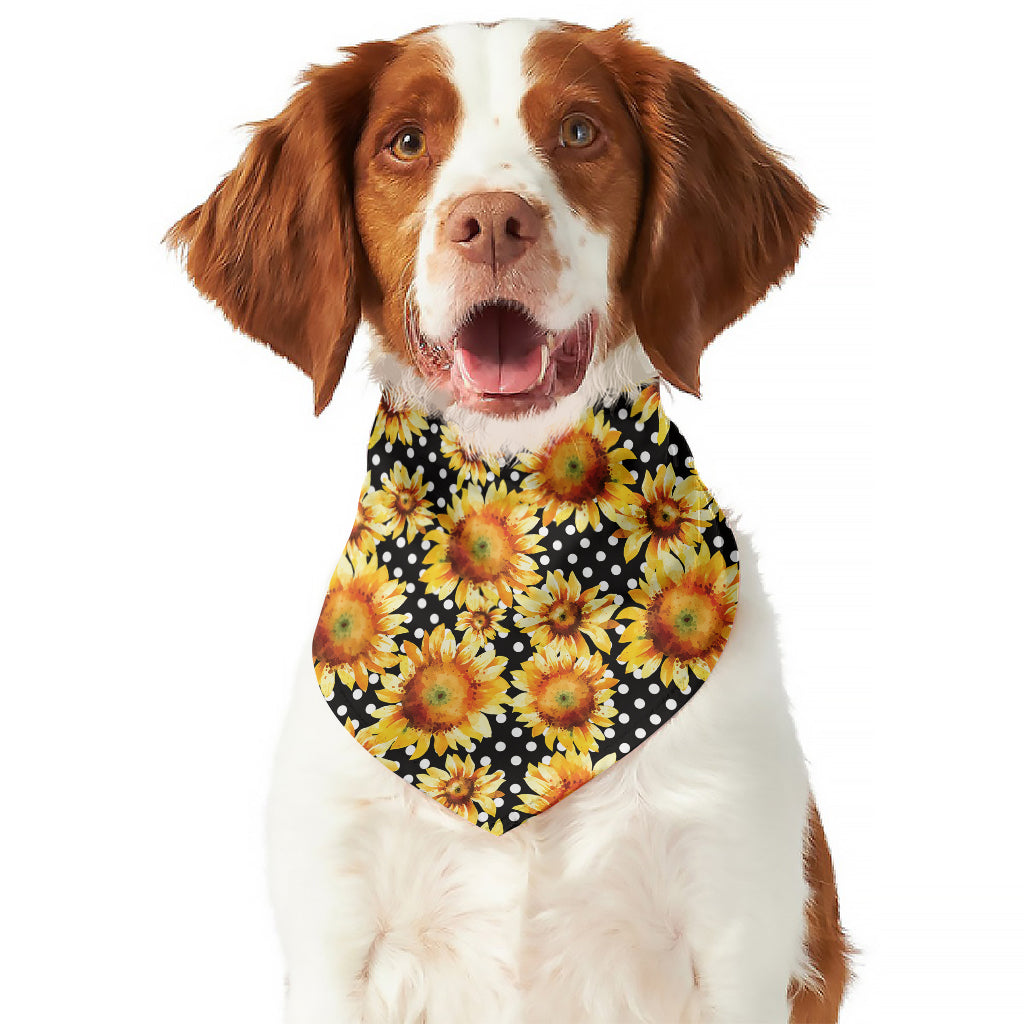 Watercolor Polka Dot Sunflower Print Dog Bandana