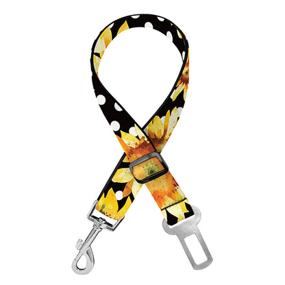Watercolor Polka Dot Sunflower Print Dog Seat Belt