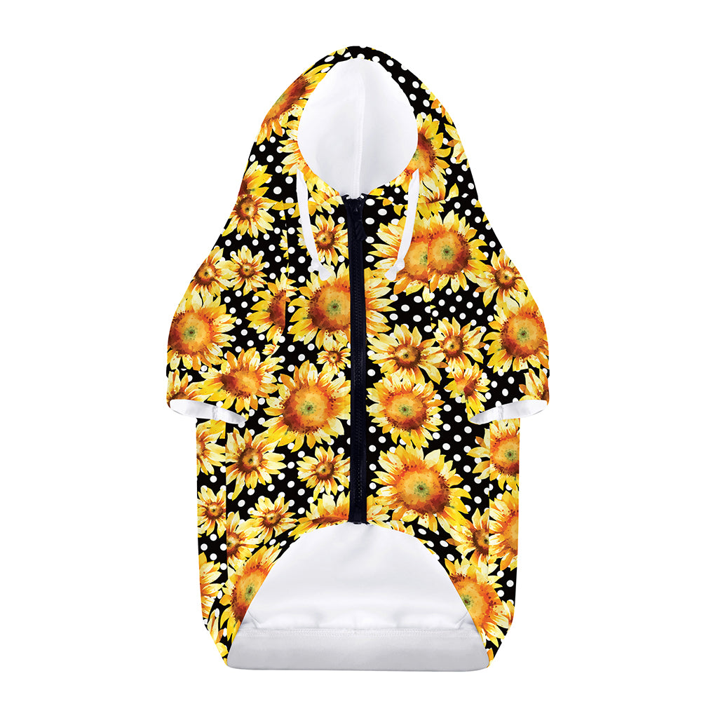 Watercolor Polka Dot Sunflower Print Dog Zip Up Hoodie