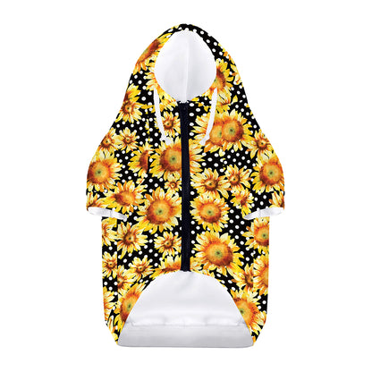 Watercolor Polka Dot Sunflower Print Dog Zip Up Hoodie