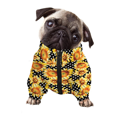 Watercolor Polka Dot Sunflower Print Dog Zip Up Jacket