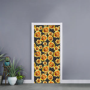 Watercolor Polka Dot Sunflower Print Door Sticker