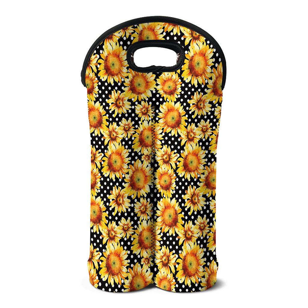 Watercolor Polka Dot Sunflower Print Double Neoprene Wine Tote