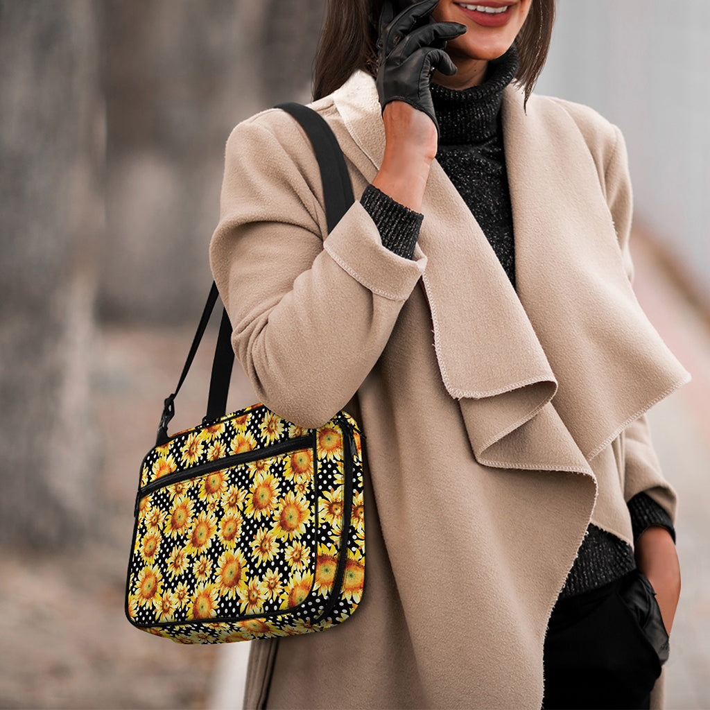 Watercolor Polka Dot Sunflower Print Double Strap Bible Bag