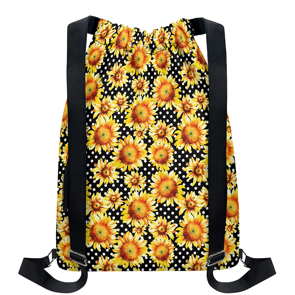 Watercolor Polka Dot Sunflower Print Drawstring Backpack