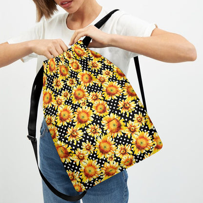 Watercolor Polka Dot Sunflower Print Drawstring Backpack