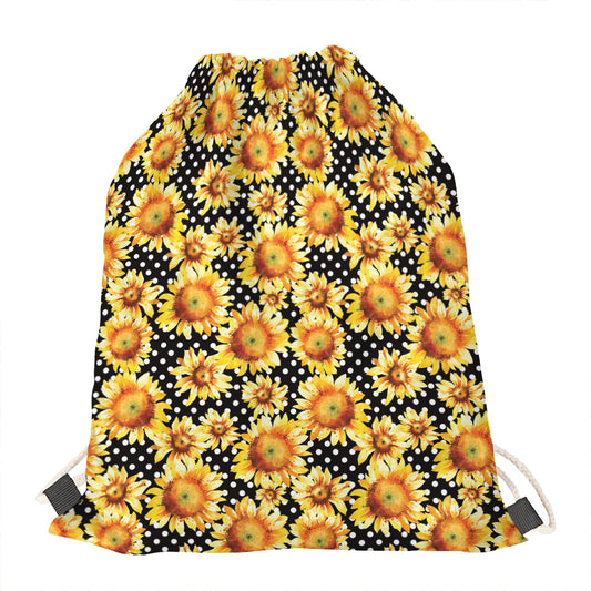 Watercolor Polka Dot Sunflower Print Drawstring Bag