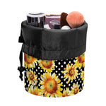 Watercolor Polka Dot Sunflower Print Drawstring Makeup Bag