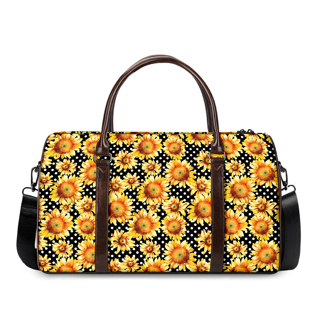 Watercolor Polka Dot Sunflower Print Duffle Bag