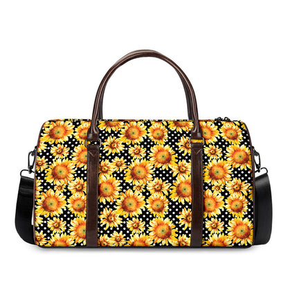 Watercolor Polka Dot Sunflower Print Duffle Bag