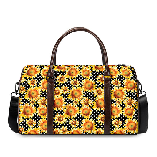 Watercolor Polka Dot Sunflower Print Duffle Bag