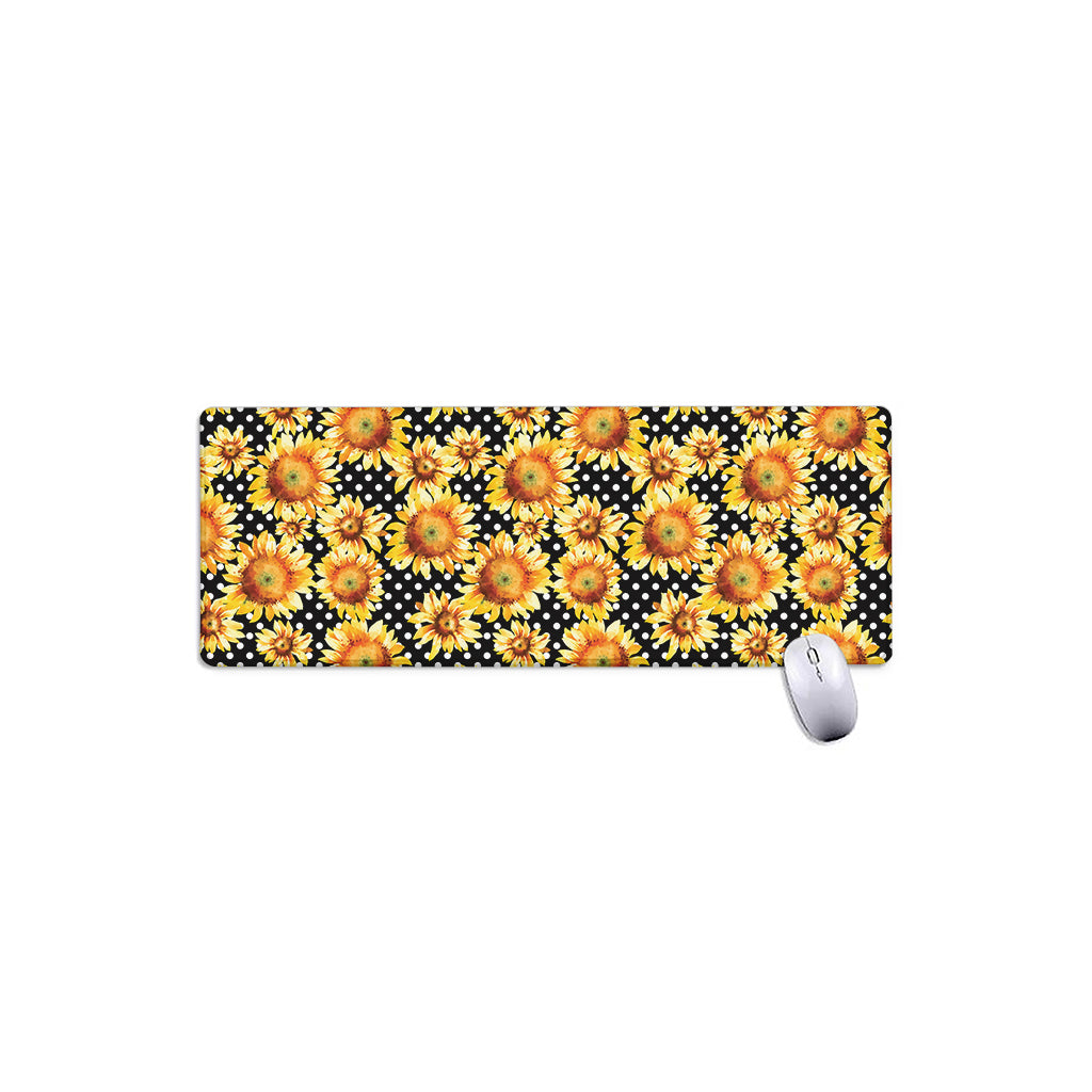 Watercolor Polka Dot Sunflower Print Extended Mouse Pad