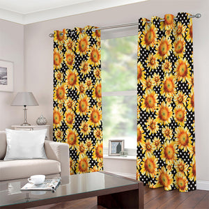 Watercolor Polka Dot Sunflower Print Extra Wide Grommet Curtains