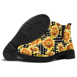 Watercolor Polka Dot Sunflower Print Flat Ankle Boots