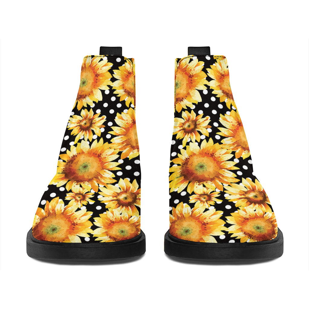 Watercolor Polka Dot Sunflower Print Flat Ankle Boots